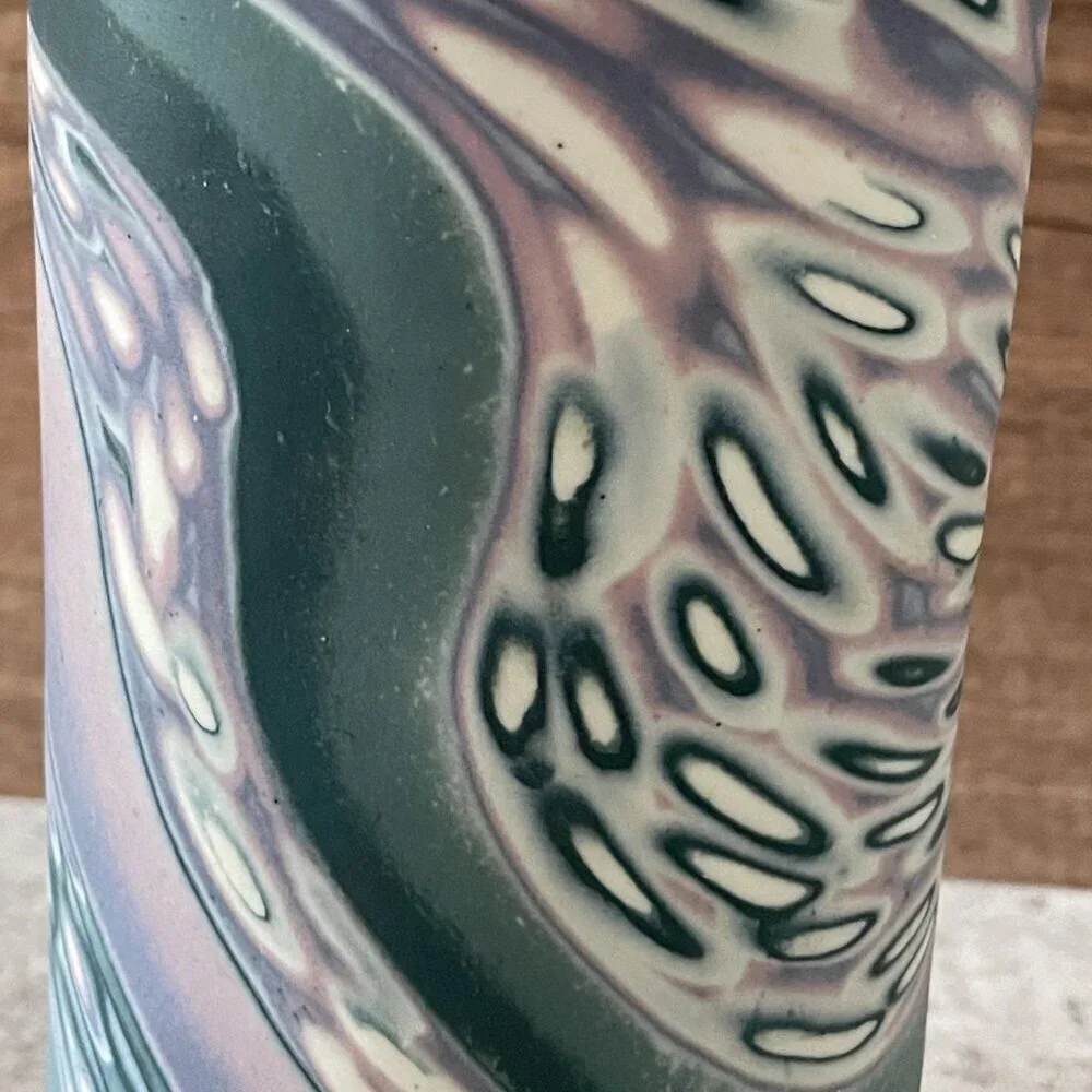 Naomi Lindenfeld Studio Art Pottery VT Oval Purple Swirl Handcrafted Vase 7.5